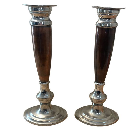 Traditional Elegant Silver Painted Candle Holders Heavy Made in India Set of 2 - Picture 6 of 10